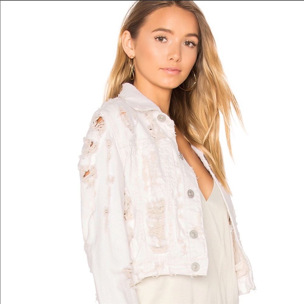 Off white Hudson distressed jean jacket.